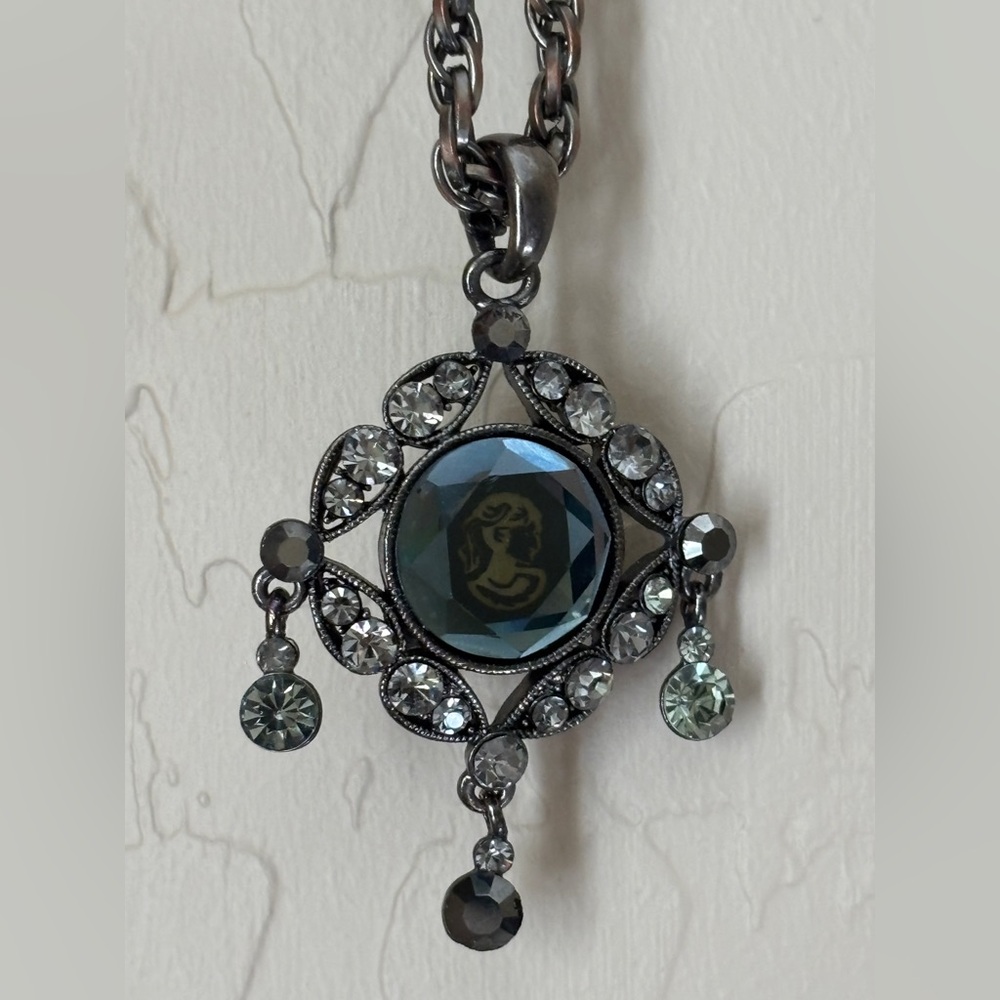 CAMEO Pendant Necklace Gray with Pewter Chain Gothic Victorian Style Retro